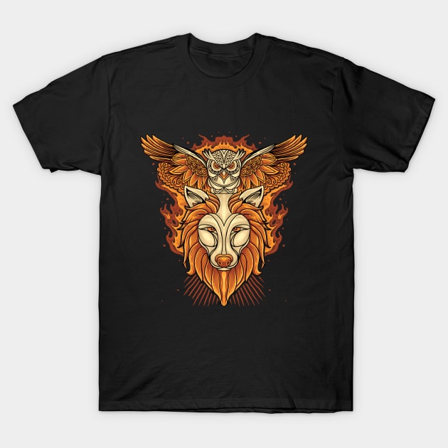 Owl and wolf T-Shirt by semartigagelas
